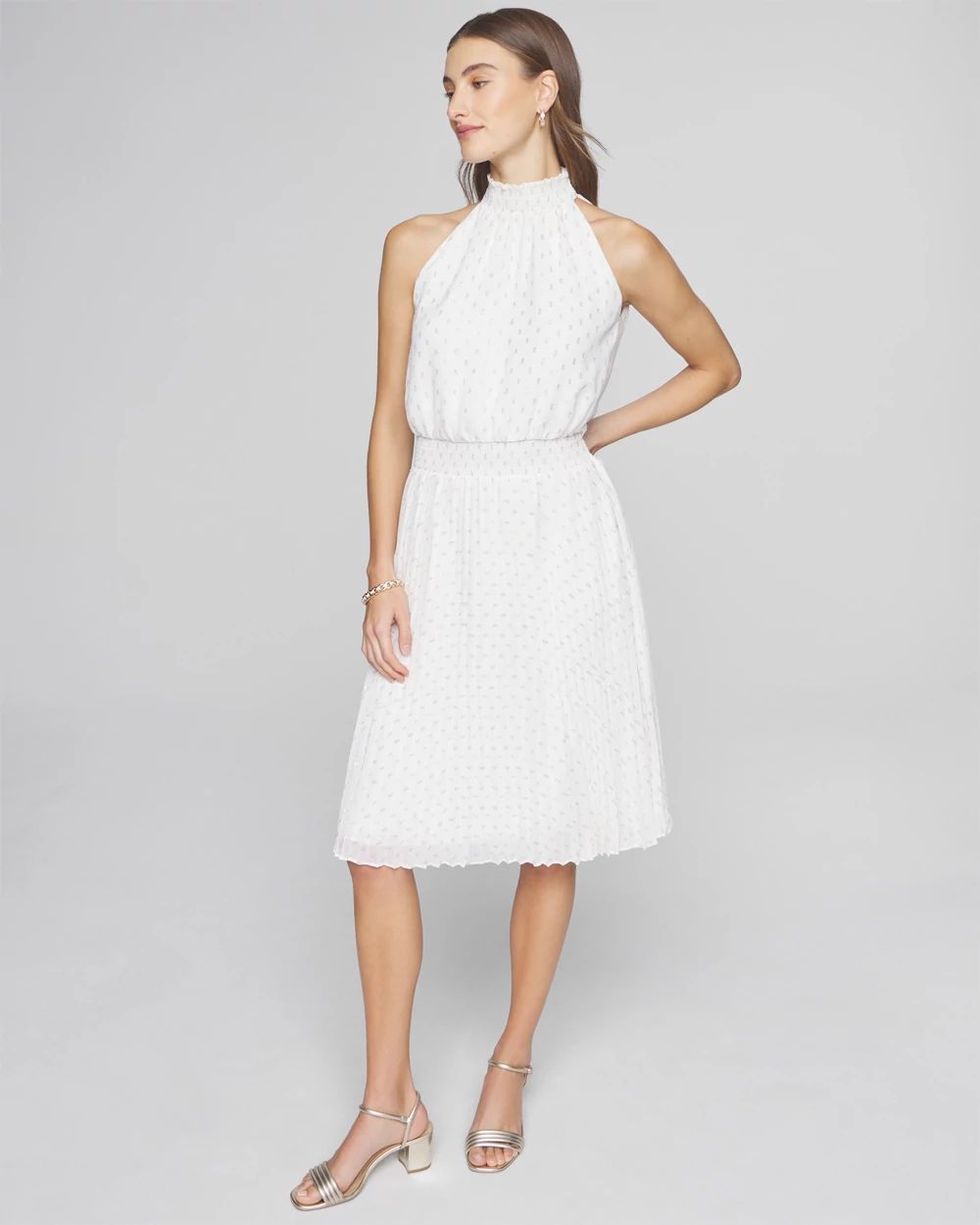 Sleeveless Pleated Clip Midi Dress White House Black Market